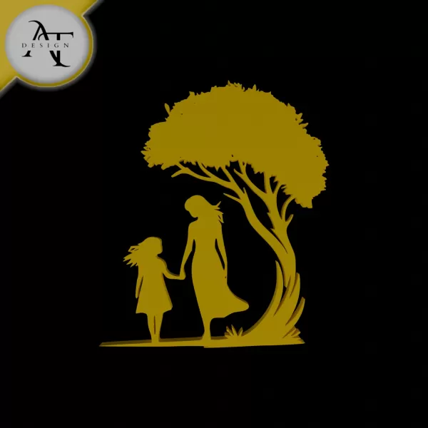 Mom and daughter - Silhouette - 2D Wall Art Decor - Model preview 1