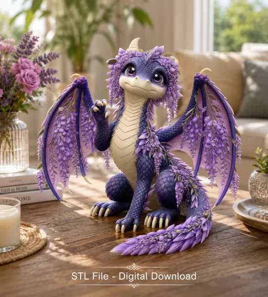 Wisteria Blossom Dragon STL File for 3D Print - Model preview 5