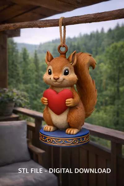 Adorable Squirrel with Heart – Cute 3D Printable Animal Figurine - Model preview 1