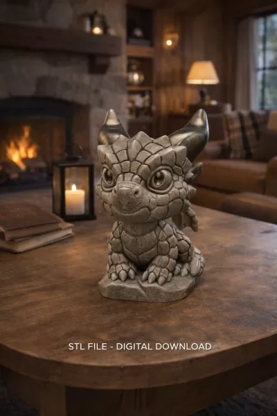 Baby Stone Dragon STL File 3D Printable Fantasy Dragon Figurine - Model preview 1
