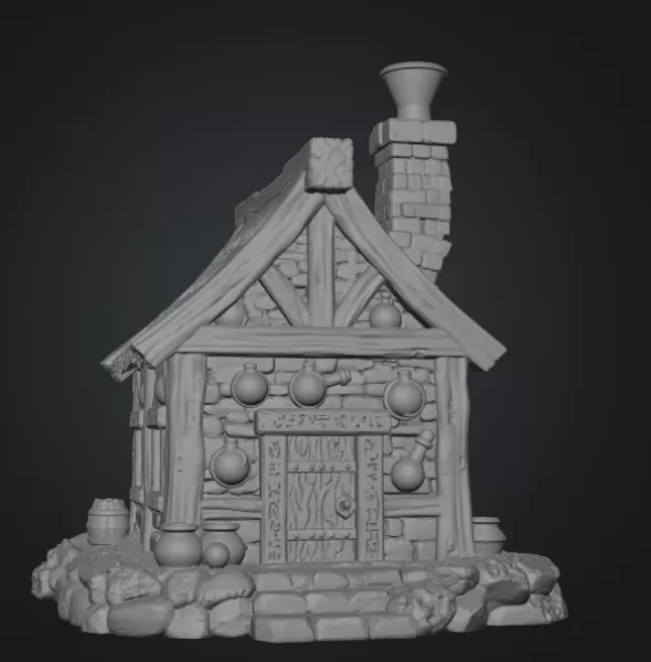 Fantasy Alchemist Cottage STL File for 3D Print - Model preview 8