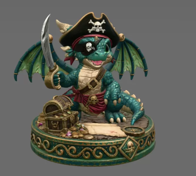 Cute Treasure Hunter Dragon STL File for 3D Printing - Model preview 7