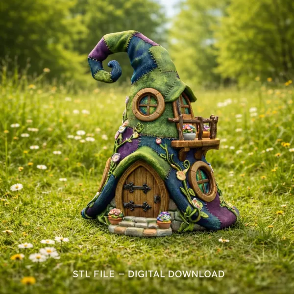 Whimsical Wizard Hat House STL File 3D Printable - Model preview 1