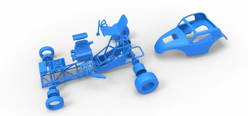 Front engine old school dragster with shell V11 Scale 1:25 - Model preview 19