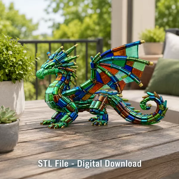 Stained Glass Dragon STL File for 3D Print - Model preview 2