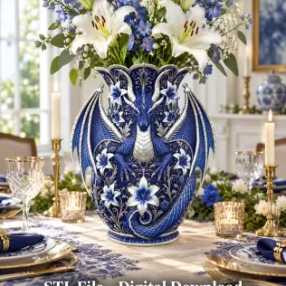 Royal Blue Lily Dragon Vase STL File for 3D Print - Model thumbnail 3