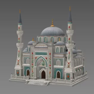 Blue Dome and Twin Minaret Architecture STL File for 3D Print - Model thumbnail 8