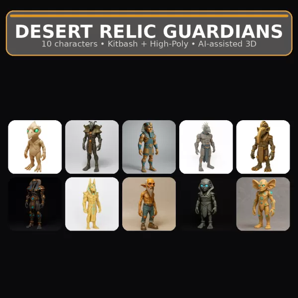 Desert Relic Guardians – 10 Character Kitbash Collection - Model preview 1