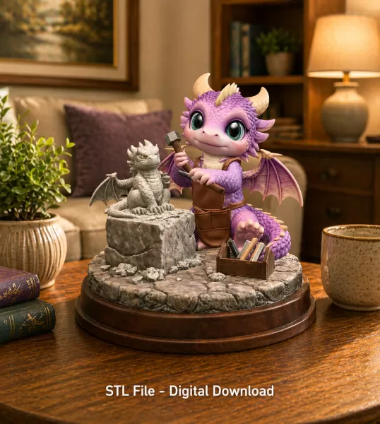 Cute Dragon Sculptor STL File for 3D Printing - Model preview 1