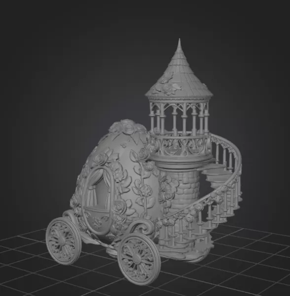 Floral Fantasy Egg Tower Carriage – STL File 3D Printable - Model preview 7