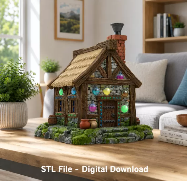 Fantasy Alchemist Cottage STL File for 3D Print - Model preview 2