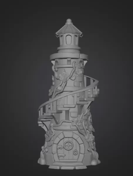 Fantasy Spiral Tower House STL File 3D Printable Fairy Tower - Model preview 7