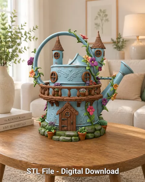 Enchanted Watering Can House STL File for 3D Printing - Model preview 1