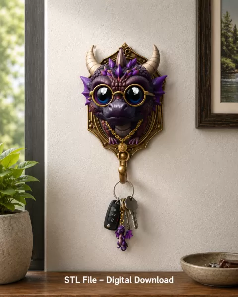 Kawaii Dragon Key Holder STL File for 3D Print - Model preview 2