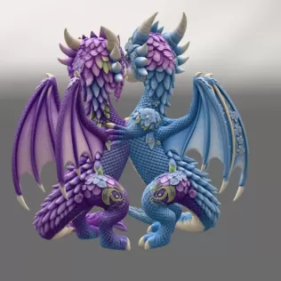 Romantic Floral Dragon Couple STL File for 3D Print - Model thumbnail 11