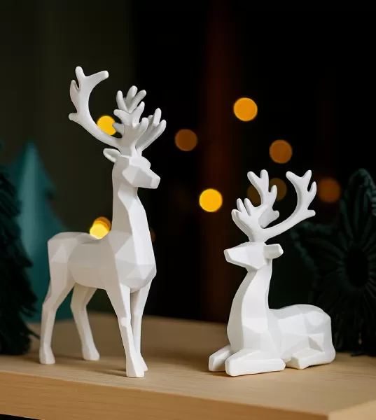 Low Poly Deer Set: 2 pcs. | Christmas Reindeer Figurines - Model preview 3
