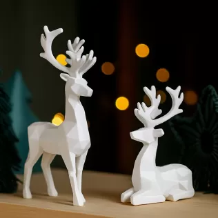 Low Poly Deer Set: 2 pcs. | Christmas Reindeer Figurines - Model thumbnail 3
