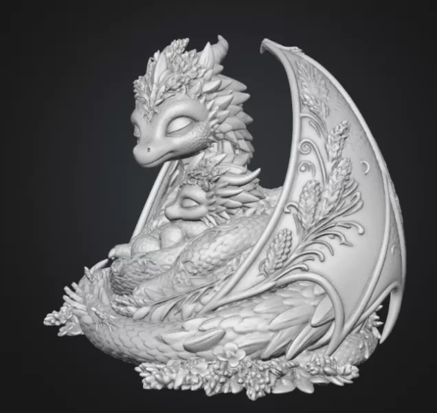 Lavender Dragon Mother and Baby STL File for 3D Print - Model preview 11
