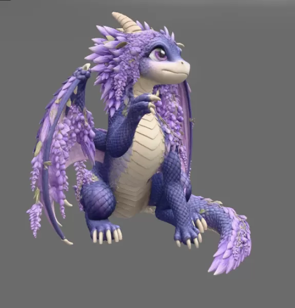 Wisteria Blossom Dragon STL File for 3D Print - Model preview 12