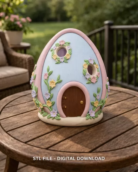Floral Fantasy Egg House - STL File 3D Printable - Model preview 2