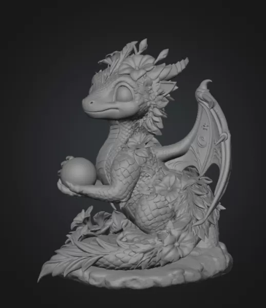 Cute Moonlight Dragon with Crystal Orb STL File for 3D Print - Model preview 10