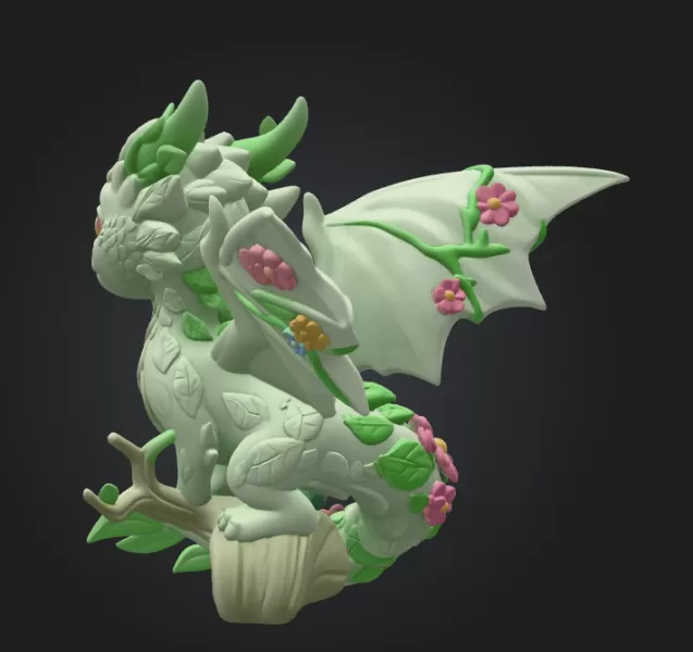 Floral Forest Dragon STL File 3D Printable Cute Fantasy Dragon - Model preview 5