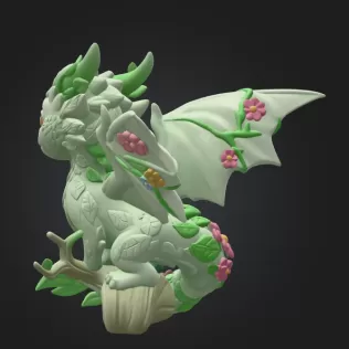 Floral Forest Dragon STL File 3D Printable Cute Fantasy Dragon - Model thumbnail 5