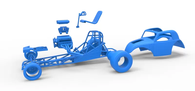 Front engine old school dragster with shell V11 Scale 1:25 - Model preview 18