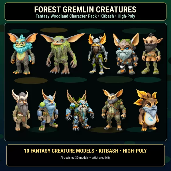 Forest Gremlin Creatures – Fantasy Woodland Character Pack - Model preview 1