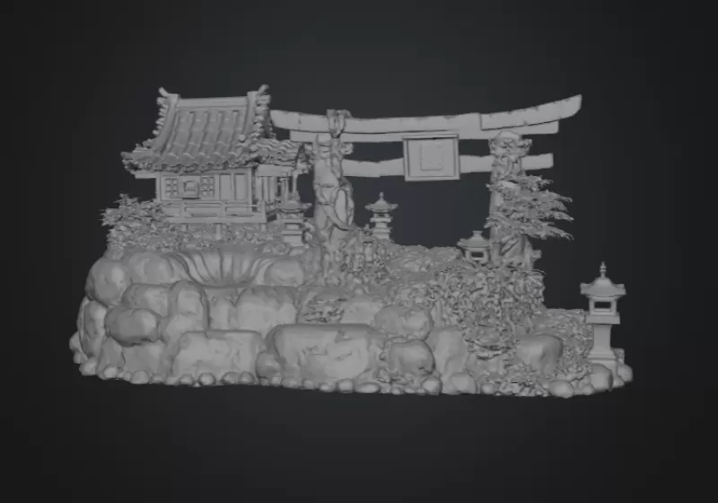 🏯 Japanese Sakura Shrine Garden STL File for 3D Print - Model preview 14