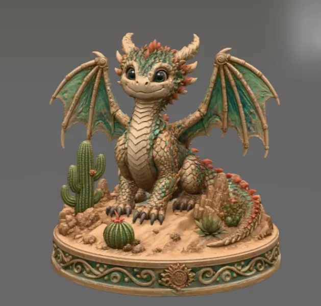 Fantasy Desert Dragon STL File for 3D Printing - Model preview 3