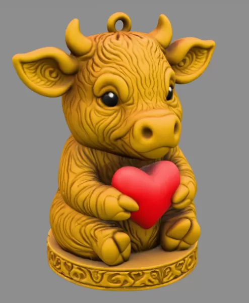 Cute Cow with Heart – 3D Printable STL File - Model preview 6