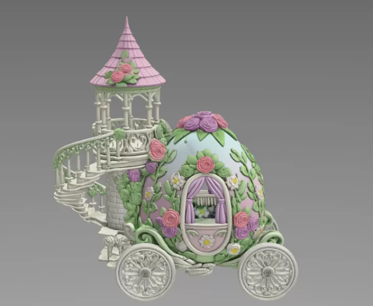 Floral Fantasy Egg Tower Carriage – STL File 3D Printable - Model preview 3