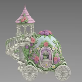 Floral Fantasy Egg Tower Carriage – STL File 3D Printable - Model thumbnail 3