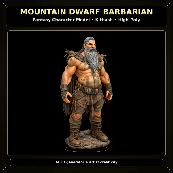 Fantasy Dwarf Warrior Pack – Fantasy Character Model Kitbash - Model preview 6