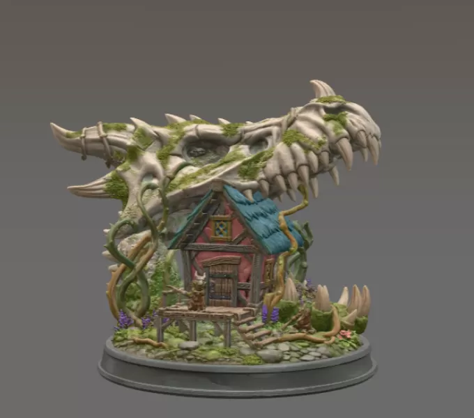 Dragon Skull Cottage STL File for 3D Print - Model preview 7