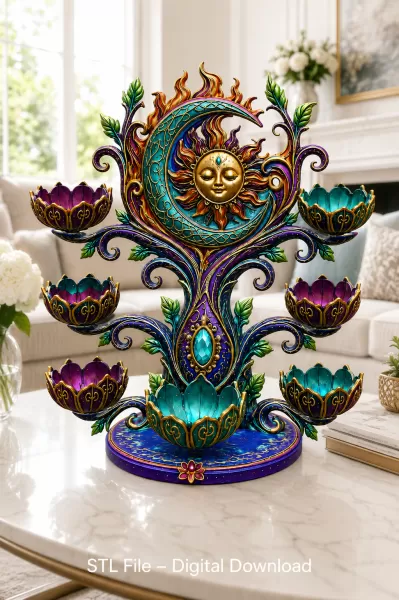 Celestial Sun and Moon Organizer STL File for 3D Print - Model preview 2