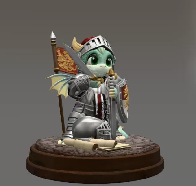 Cute Fantasy Warrior Dragon STL File for 3D Printing - Model preview 7