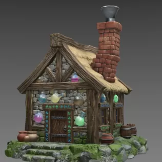 Fantasy Alchemist Cottage STL File for 3D Print - Model thumbnail 4