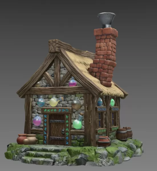 Fantasy Alchemist Cottage STL File for 3D Print - Model preview 4