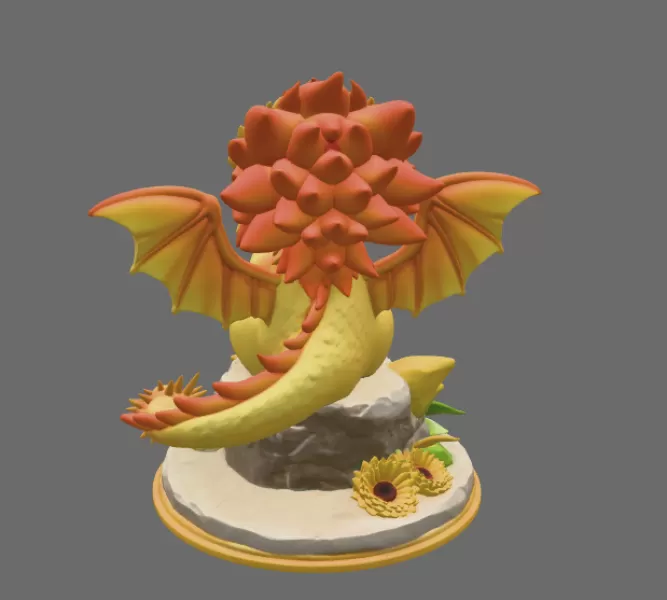 Sun Dragon STL File 3D Printable Fantasy Dragon Figurine - Model preview 5