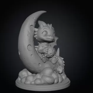 Moon Baby Dragon STL File 3D Printable Fantasy Dragon Figurine