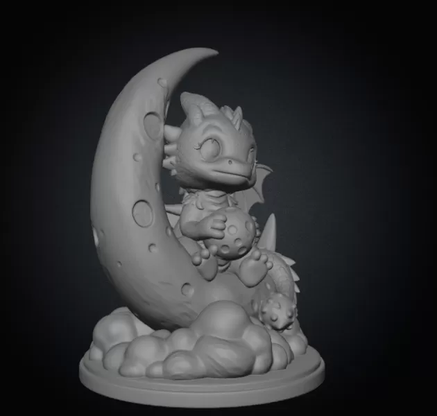 Moon Baby Dragon STL File 3D Printable Fantasy Dragon Figurine - Model preview 10