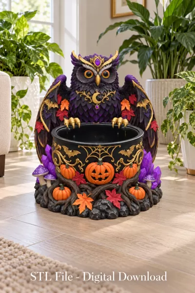 Mystic Halloween Owl Bowl STL File for 3D Print - Model preview 4