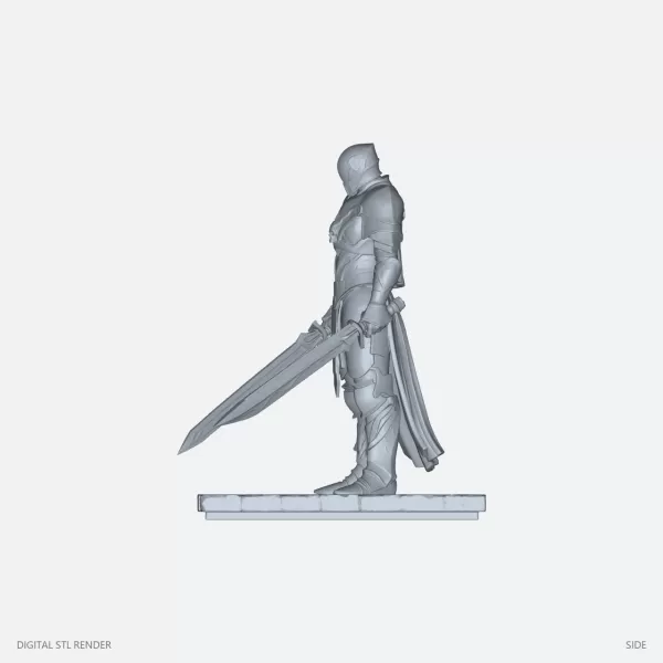 Closed Helmet Dual-Sword Warrior Statue - STL - Model preview 3