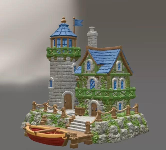 Coastal Lighthouse Cottage STL File for 3D Print - Model preview 6