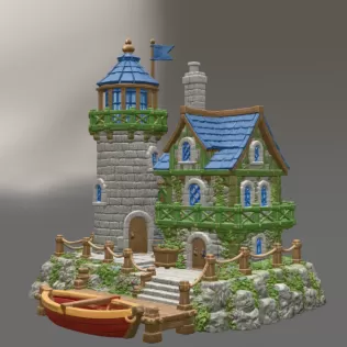 Coastal Lighthouse Cottage STL File for 3D Print - Model thumbnail 6