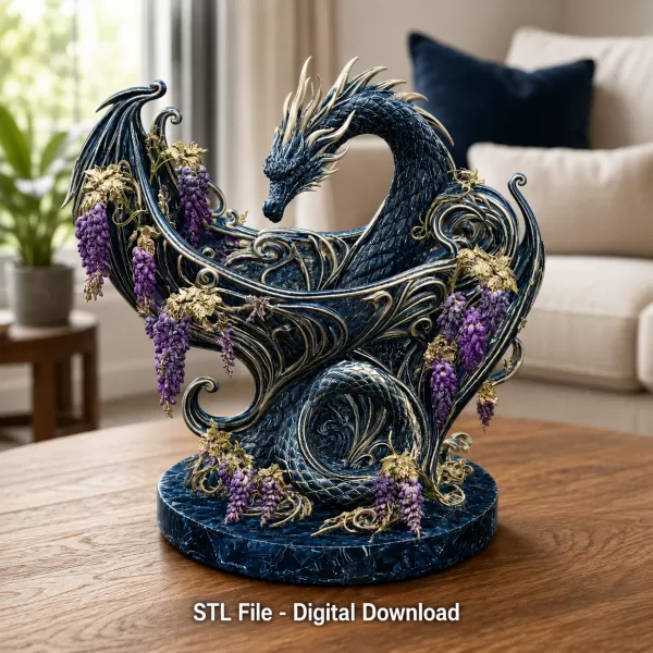 Midnight Wisteria Dragon Bowl STL File for 3D Print - Model preview 1