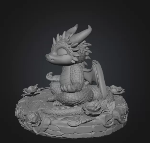 Meditating Baby Dragon STL File for 3D Print - Model preview 9