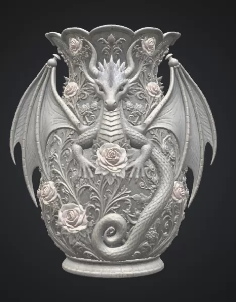 Emerald Rose Dragon Vase STL for 3D Print - Model preview 9